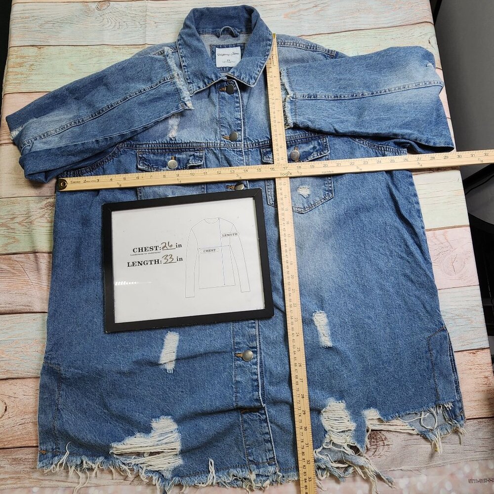 Highway Jeans Womens Distressed Denim Jacket Dress 2X Long Sleeve Button-Up - Picture 8 of 9